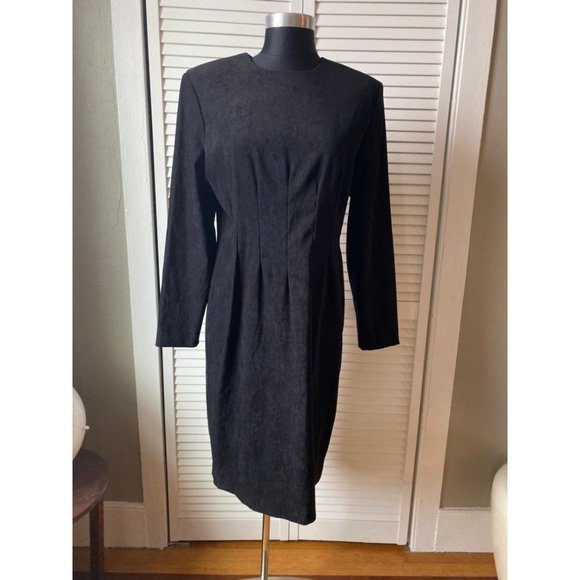 Vintage 1980s Suede-Look Long Sleeve Dress Shoulder Pads 10 - Picture 2 of 12